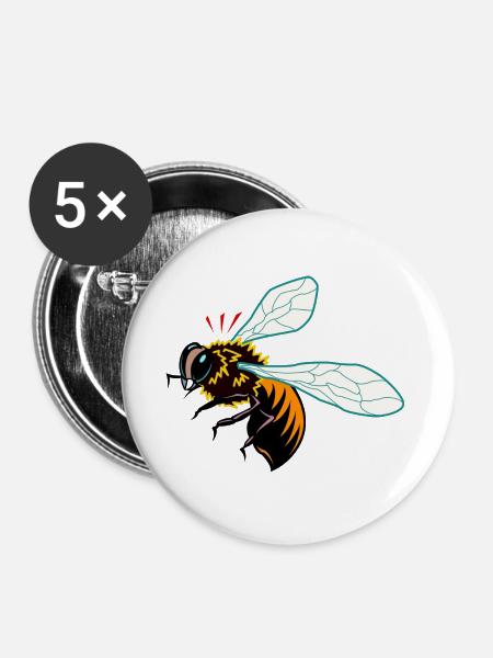 Biene - Buttons groß 56 mm (5er Pack) - Weiß