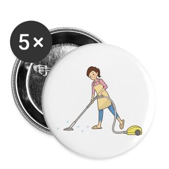 cleaning cleaning cleaning woman broom wischmop61 - Buttons large 2.2''/56 mm (5-pack) - white - Front