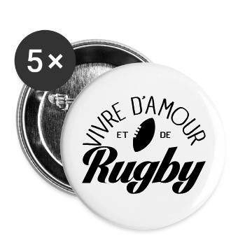 Vivre D'amour et de Rugby - Lot de 5 grands badges (56 mm) - blanc - Devant