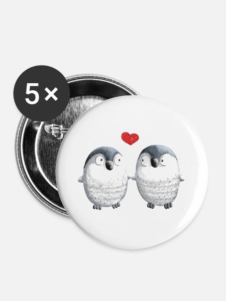 Pinguine in Love - Pinguin - Vogel - Liebe - Herz - Buttons groß 56 mm (5er Pack) - Weiß