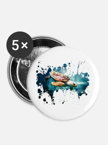 Schildkröte Splash - Buttons groß 56 mm (5er Pack) - Weiß