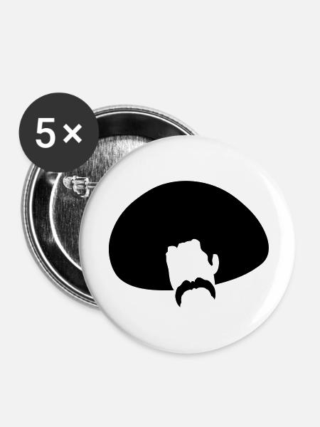 Mexikanischen Hut Schnurrbart mustache5 - Buttons groß 56 mm (5er Pack) - Weiß
