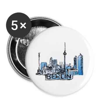 Berlin gezeichnet mit Schriftzug - Buttons groß 56 mm (5er Pack) - Weiß - Vorne