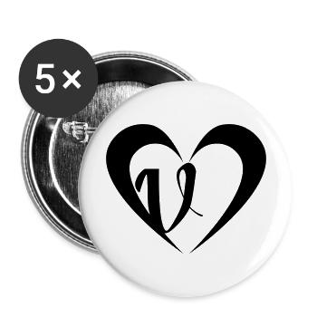 Coeur avec V - Lot de 5 grands badges (56 mm) - blanc - Devant