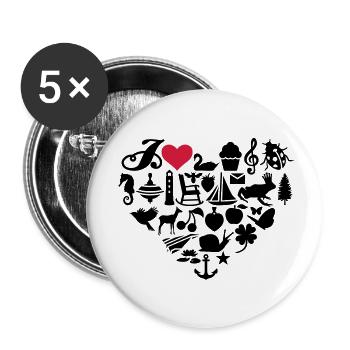 I love - Buttons large 2.2''/56 mm (5-pack) - white - Front