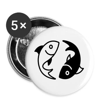 poisson yin yang - Lot de 5 grands badges (56 mm) - blanc - Devant