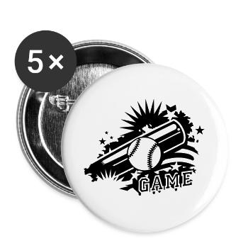 Baseball und Baseballschläger als Graffiti - Buttons groß 56 mm (5er Pack) - Weiß - Vorne