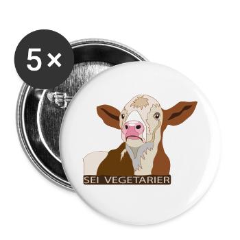 Kalb: Sei Vegetarier - Buttons groß 56 mm (5er Pack) - Weiß - Vorne