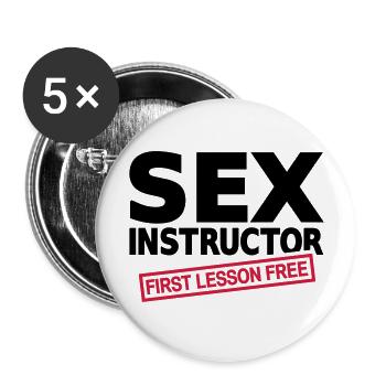 Sex Instructor - Buttons groß 56 mm (5er Pack) - Weiß - Vorne