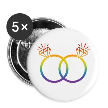 Alliances LGBT Mariage Enterrement de vie de garçon Couple Arc-en-ciel Diamant - Lot de 5 grands badges (56 mm) - blanc - Devant