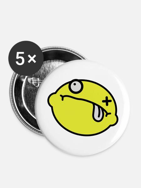 Dead Lemon Smiley - Buttons groß 56 mm (5er Pack) - Weiß