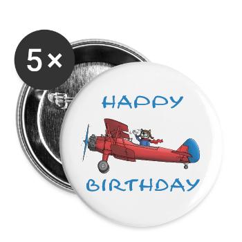 Joyeux anniversaire - Lot de 5 grands badges (56 mm) - blanc - Devant