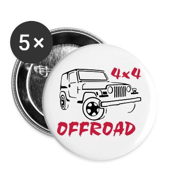 4x4 Offroad Jeep T-Shirt - Buttons groß 56 mm (5er Pack) - Weiß - Vorne