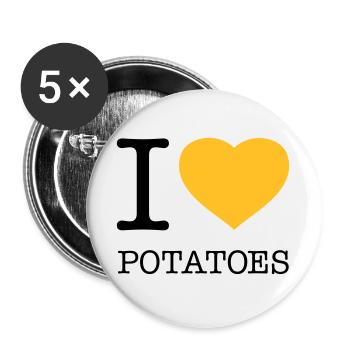 I LOVE POTATOES Kartoffeln Kartoffelbrei - Buttons groß 56 mm (5er Pack) - Weiß - Vorne
