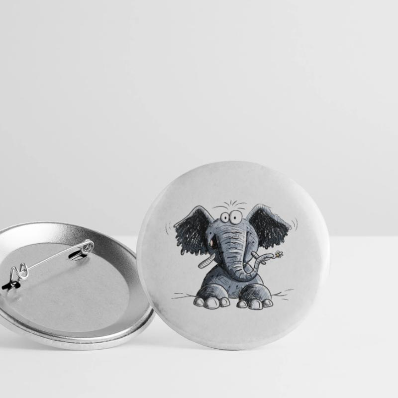 Éléphant heureux avec des fleurs, je Motif éléphant Lot de 5 grands badges (56 mm)