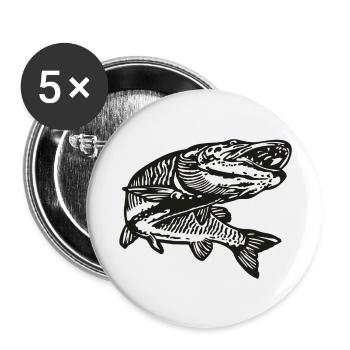 Hecht mit kontur - Buttons groß 56 mm (5er Pack) - Weiß - Vorne