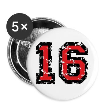 Zahl 16 - Nummer 16 (Vintage Rot) Nr.16 - Buttons groß 56 mm (5er Pack) - Weiß - Vorne