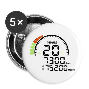 Geburtstagszähler Jahre Jahre 20 Jahre - Buttons groß 56 mm (5er Pack) - Weiß - Vorne