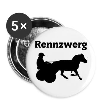 Rennzwerg, Shetty mit Gig, Minitraber - Buttons groß 56 mm (5er Pack) - Weiß - Vorne