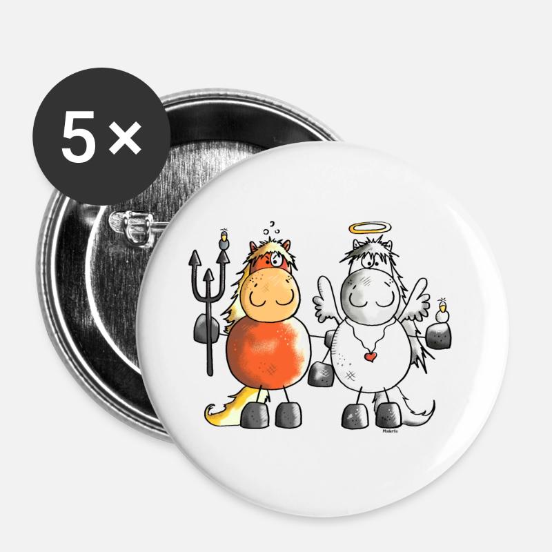 Teufel Vs Engel Pferde - Pferd - Buttons groß 56 mm (5er Pack) - Weiß