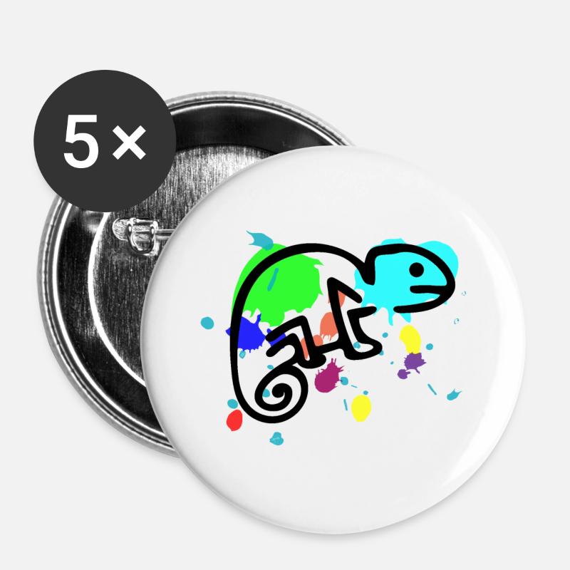 Colorful Chameleon - Buttons large 2.2''/56 mm (5-pack) - white