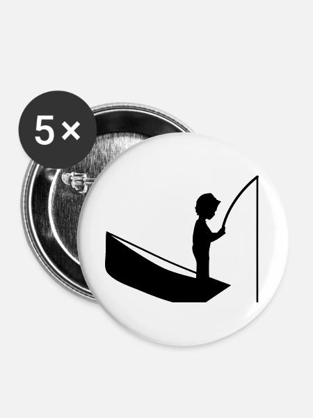Eine Junge mit einer Angel - Buttons groß 56 mm (5er Pack) - Weiß