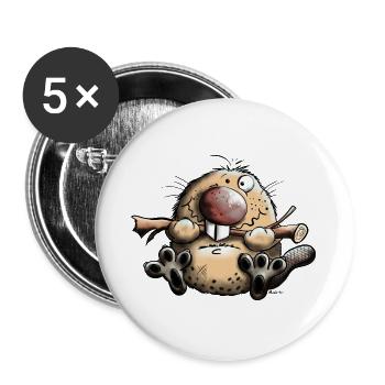 Funny Beaver - Buttons large 2.2''/56 mm (5-pack) - white - Front