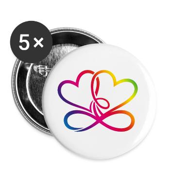 Zwei Herzen Regenbogen Infinity Love CSD LGBT - Buttons groß 56 mm (5er Pack) - Weiß - Vorne