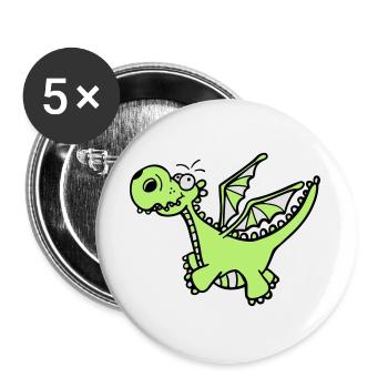 Mächtiger Drache - Buttons groß 56 mm (5er Pack) - Weiß - Vorne