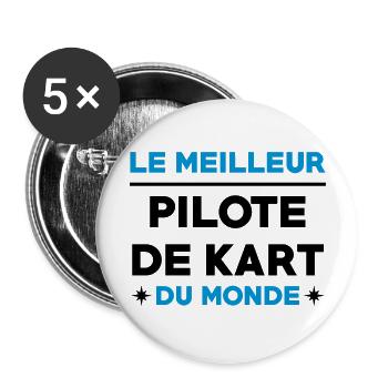 Karting / Kart / Automobile / Sport / Voiture - Lot de 5 grands badges (56 mm) - blanc - Devant