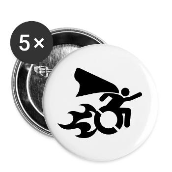en fauteuil roulant avec des flammes # - Lot de 5 grands badges (56 mm) - blanc - Devant