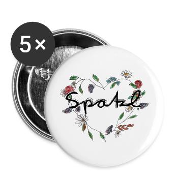 Herz aus Blumen "Spaztl" Geschenk zum - Buttons groß 56 mm (5er Pack) - Weiß - Vorne