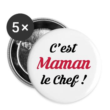 Maman - Fête des Mères - Bébé - Cuisine - Chef - Lot de 5 grands badges (56 mm) - blanc - Devant