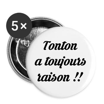 Tonton - Oncle - Neveu - Nièce - Bébé - Naissance - Lot de 5 grands badges (56 mm) - blanc - Devant