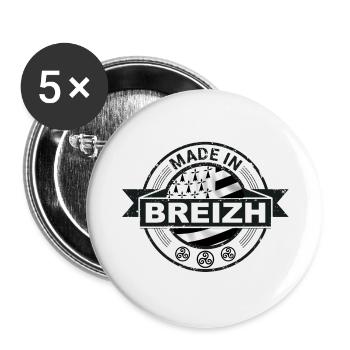 Bretagne - Breizh - Lot de 5 grands badges (56 mm) - blanc - Devant