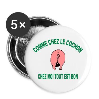 cochon - Lot de 5 grands badges (56 mm) - blanc - Devant