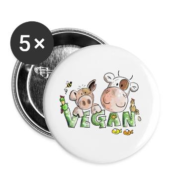 Vegan - Buttons large 2.2''/56 mm (5-pack) - white - Front