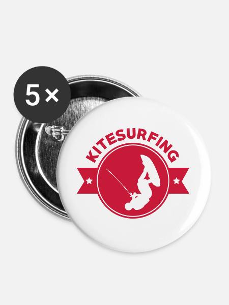 Kitesurfen / Kitesurfer / Kiteboarden / Kitesurf - Buttons groß 56 mm (5er Pack) - Weiß