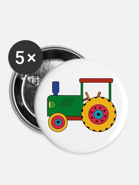 Traktor Spielzeug Trekker - Buttons groß 56 mm (5er Pack) - Weiß