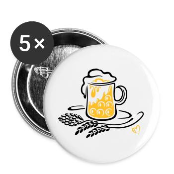 Bière Bière Mug Houblon Blé - Lot de 5 grands badges (56 mm) - blanc - Devant