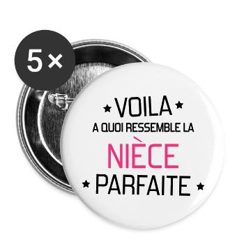 Nichte / Neffe / Onkel / Tante - Buttons groß 56 mm (5er Pack) - Weiß - Vorne