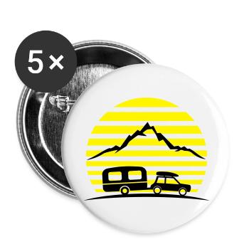 Reise - Auto und Wohnwagen - Buttons groß 56 mm (5er Pack) - Weiß - Vorne