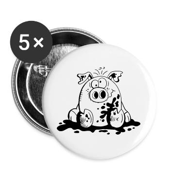 Ferkelchen - Wutz - Schwein - Sau - Fun - Buttons groß 56 mm (5er Pack) - Weiß - Vorne