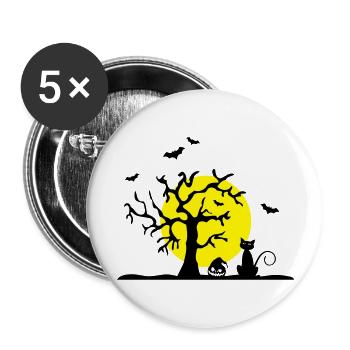 Halloween - Katze und Baum - Buttons groß 56 mm (5er Pack) - Weiß - Vorne