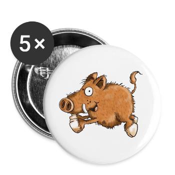 Flotte Wutz - Wildschwein - Eber - Sau - Geschenk - Buttons groß 56 mm (5er Pack) - Weiß - Vorne