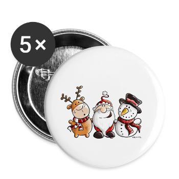 Cute Santa Claus, Reindeer and Snowman - Christmas - Buttons large 2.2''/56 mm (5-pack) - white - Front
