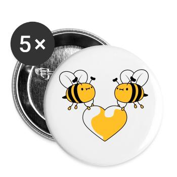 2 bees in love - Buttons large 2.2''/56 mm (5-pack) - white - Front
