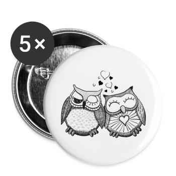 Verliebte Eulen Paar - Buttons groß 56 mm (5er Pack) - Weiß - Vorne