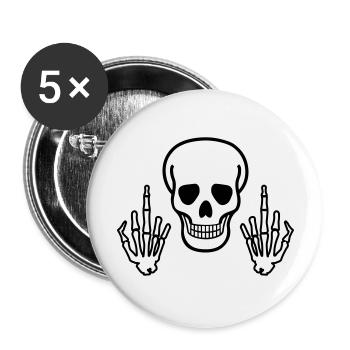 Skull & Middle Finger, 2 coloured - Lot de 5 grands badges (56 mm) - blanc - Devant