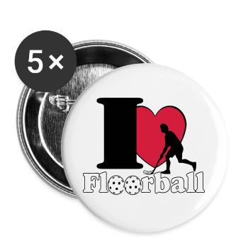 Floorball , Unihockey , Hockey , Fun I love..(25) - Buttons groß 56 mm (5er Pack) - Weiß - Vorne